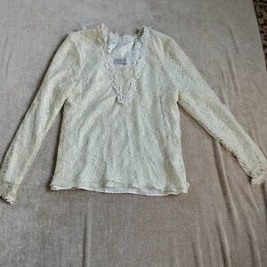 Jessica McClintock White Wedding Romantic Vintage Long Sleeve Lace Top